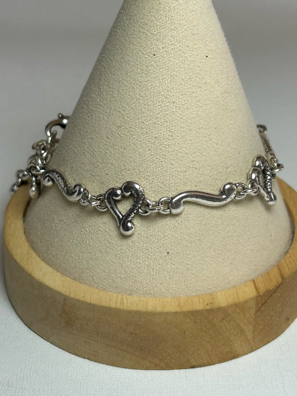 Brighton Silver Heart Link Bracelet Charm Adjustable